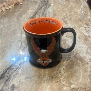 Harley-Davidson Black Mug with Orange Interior and Eagle Graphic